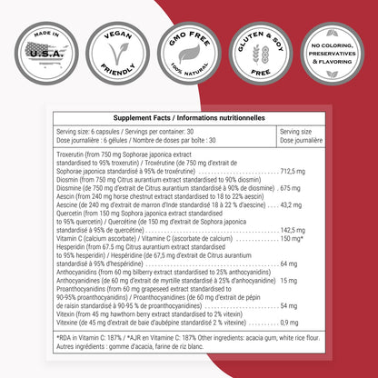 VeinoMax Advanced Complex - Veins Support Supplement with Diosmin, Hesperidin, Horse Chestnut, Troxerutin & Quercetin | Non-GMO, Gluten Free - 180 Vegetarian Capsules | Supersmart