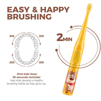 Vekkia Sonic Rechargeable Kids Electric Toothbrush – 3 Modes, IPX7 Waterproof, 24000 Strokes, 2-Min Timer