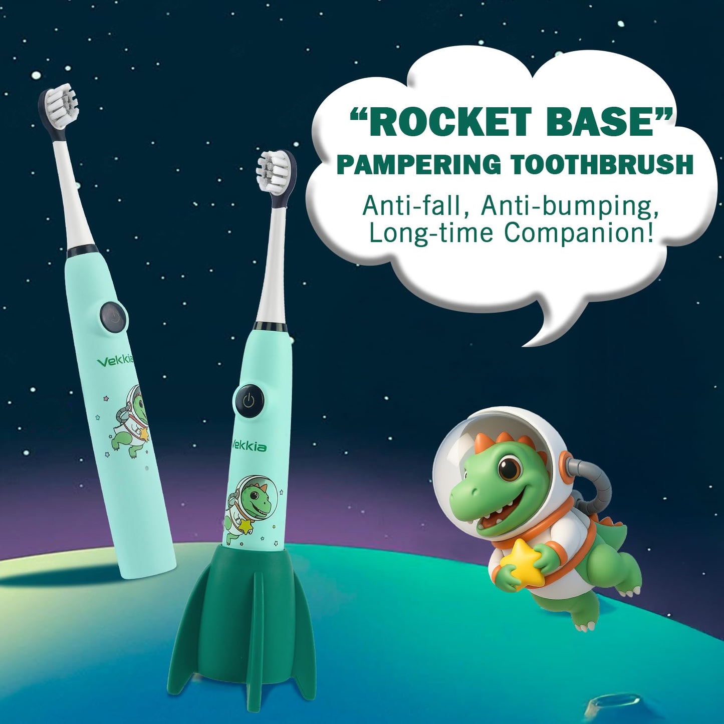 Vekkia Sonic Kids Electric Toothbrush 5-12+ | 2-Min Timer, 3 Modes, 35,000 VPM, IPX8