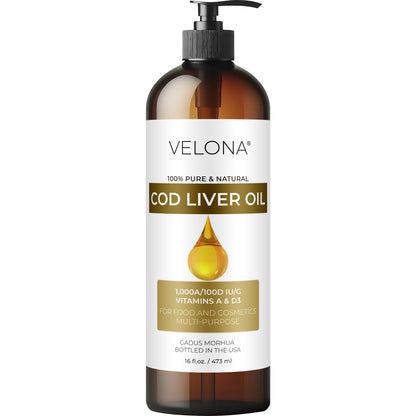 Velona Cod Liver Oil 16 oz | Omega-3 & Vitamins A & D3 | Arctic Norwegian