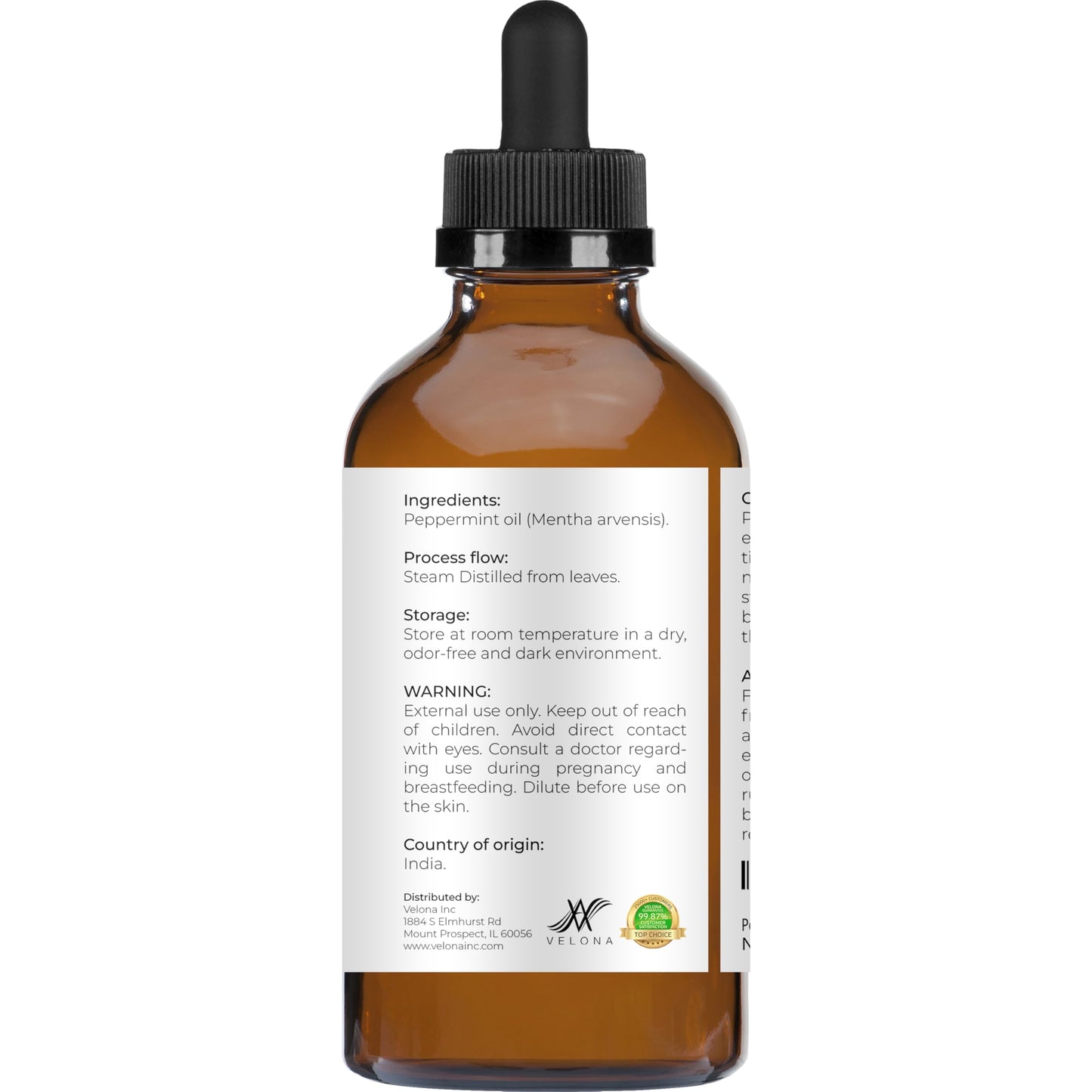 Velona Peppermint Essential Oil 4 Fl Oz – Therapeutic Grade, Undiluted, for Aromatherapy, Massage, Skincare, Haircare, Soapmaking