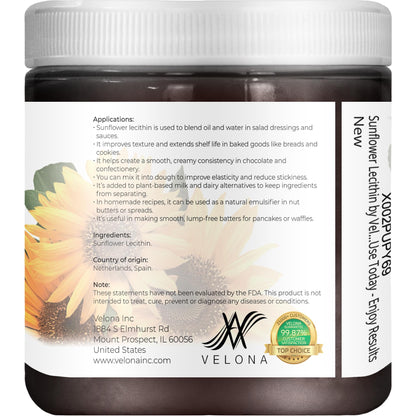 Velona Pure Liquid Sunflower Lecithin 8 Oz – Food Grade, Emulsifier & Stabilizer