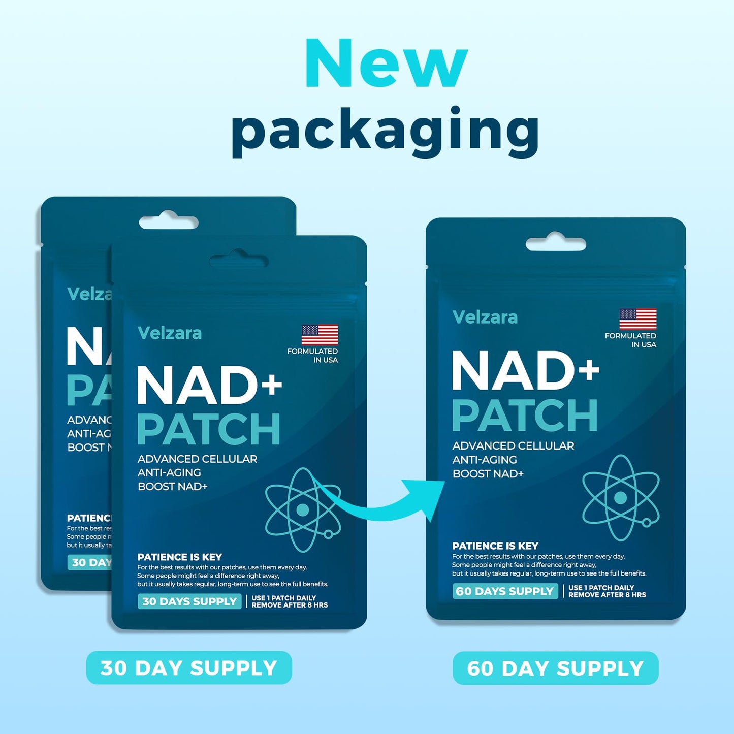 Velzara NAD+ Patches - All-Day Wear, Vegan & Water-Resistant (60 Patches)
