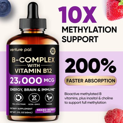 Venture Pal Vitamin B Complex Liquid Drops – B12 Methylcobalamin + B9 Folate, Immune & Energy Support