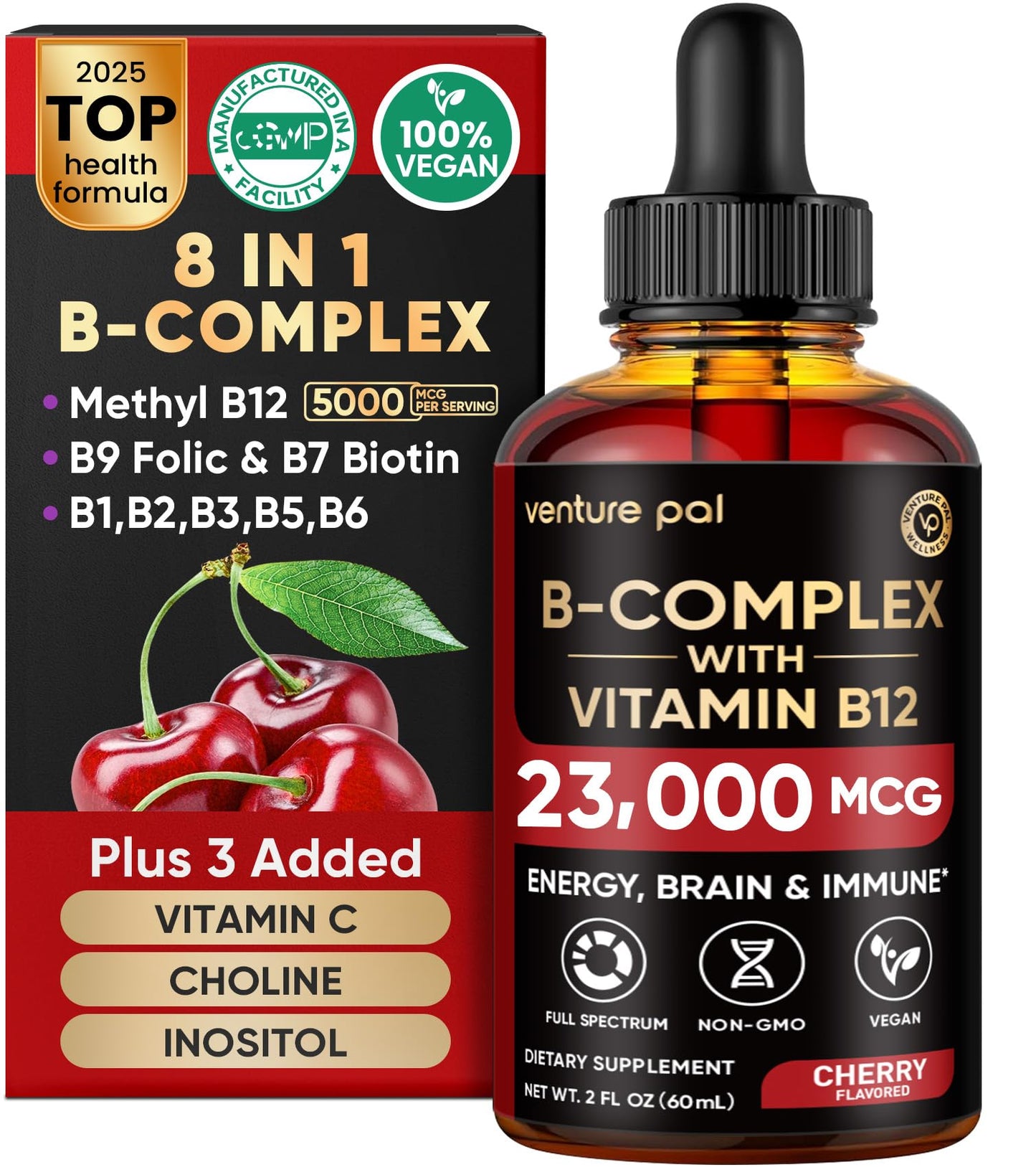 Venture Pal B Complex Liquid Drops – B12, B9 Folate, Immune & Energy Support