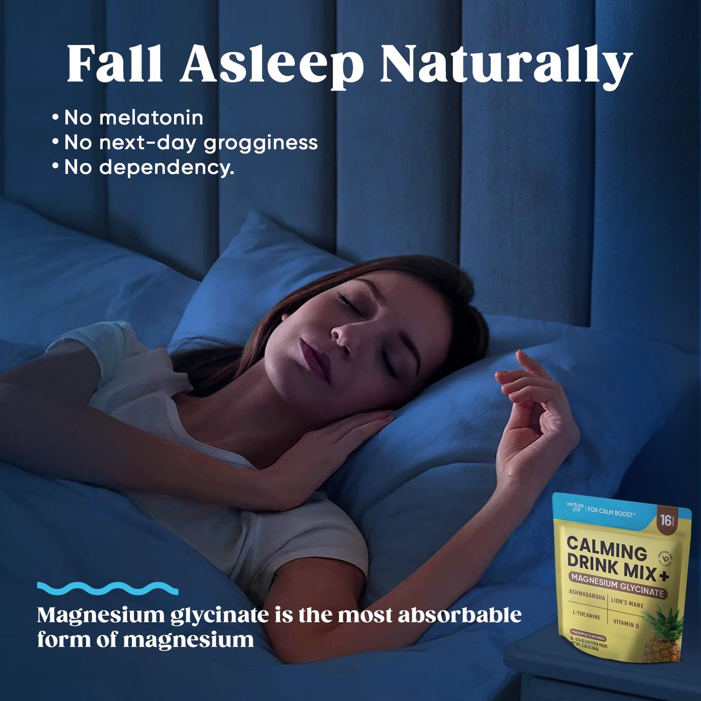 Venture Pal Calming Magnesium Glycinate Drink Mix with L-Theanine, Ashwagandha, Lion's Mane – Sugar Free & Vegan
