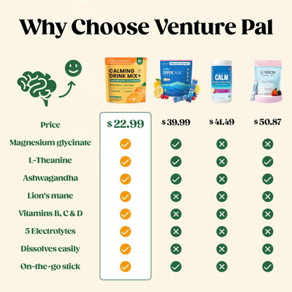 Venture Pal Calming Magnesium Glycinate Drink Mix – Sugar Free, Vegan, On-The-Go