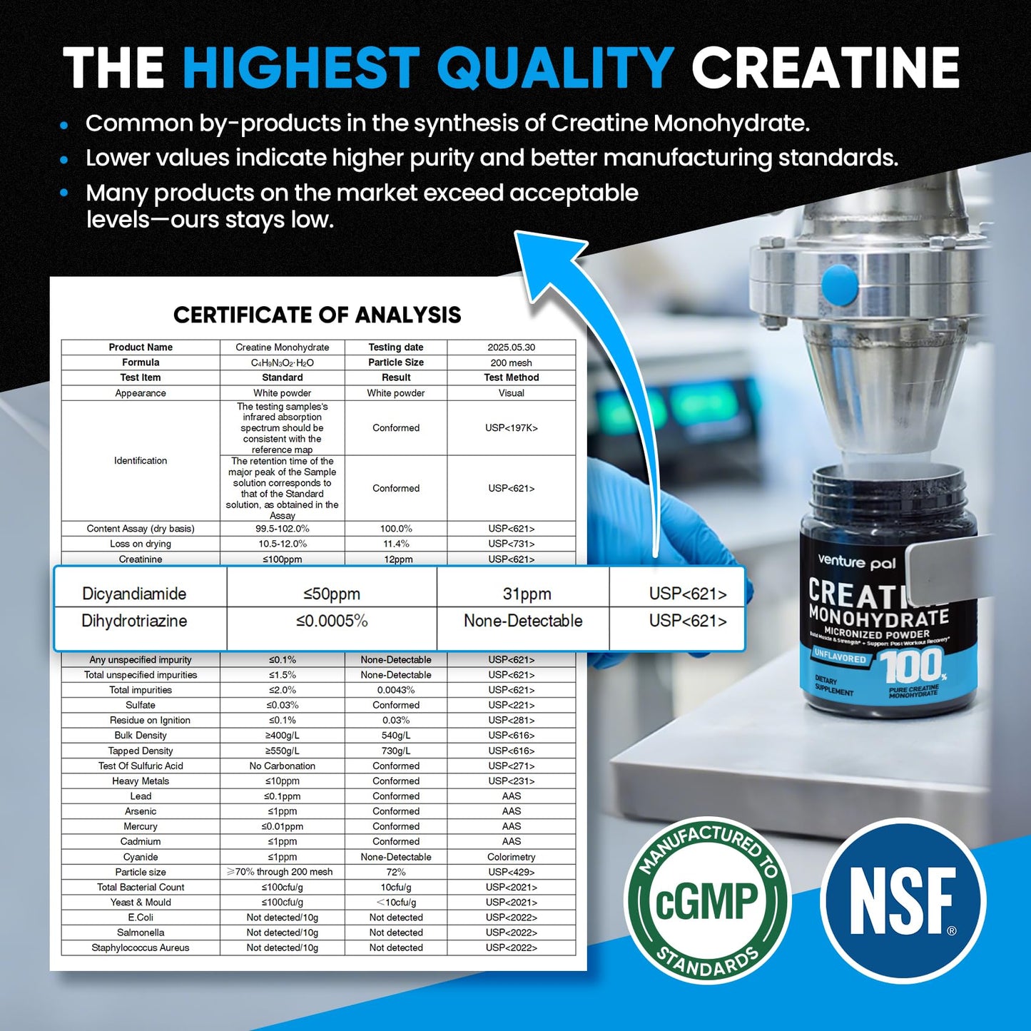 Venture Pal 100% Pure Micronized Creatine Monohydrate Powder – Unflavored, Vegan, Keto, Gluten Free | 5 g Serving