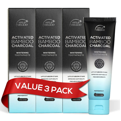 Venus Visage Activated Charcoal Toothpaste – 3 Pack (Peppermint)