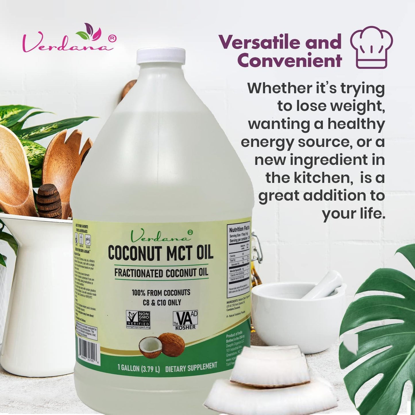 Verdana Coconut MCT Oil 1 Gallon – 100% Coconut, Keto Coffee & More
