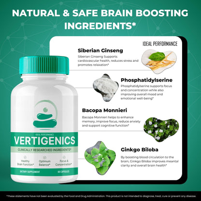 Vertigenics Brain Supplements – Memory & Focus (Advanced Formula, 5 Pack)
