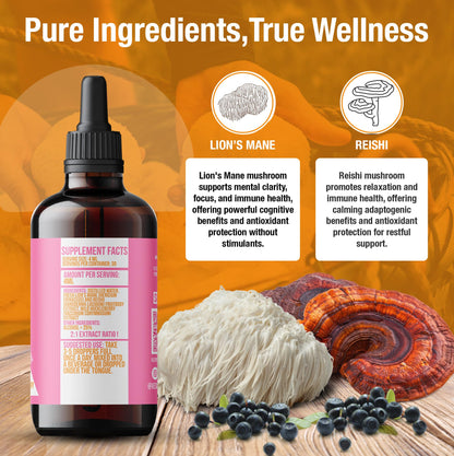 Vesper Pink Freud Mushroom Liquid Extract – Reishi & Lion’s Mane with Wild Huckleberries (4oz) – USA-Grown