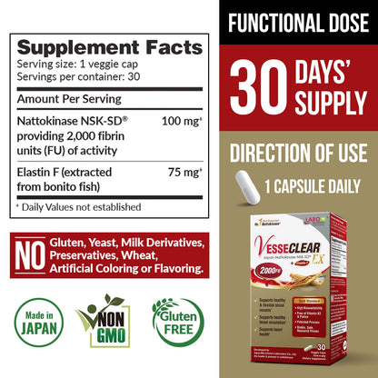 LABO Nutrition VesseCLEAR EX: Nattokinase NSK-SD + Elastin F | Acid-Resistant Capsule