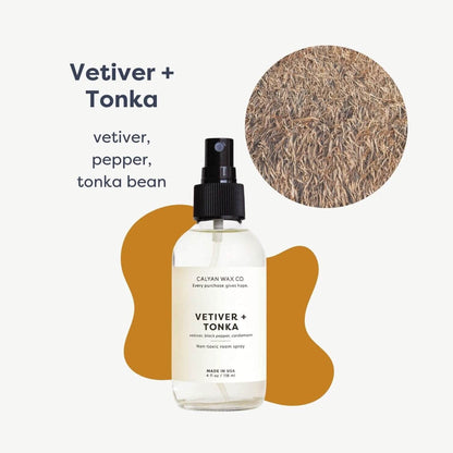 Calyan Wax Co. Vetiver & Tonka Room Spray - Non-Toxic Natural Air Freshener, Essential Oils, 4 fl oz