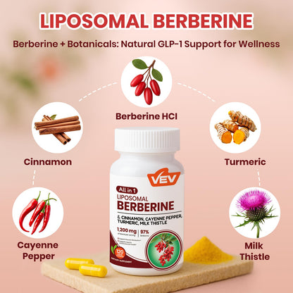 VEV Berberine Supplement with Ceylon Cinnamon, Cayenne Pepper, Turmeric, Milk Thistle, Vegan & Non-GMO – 120 Capsules