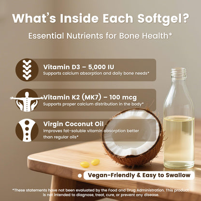 VEV Corefeel Vitamin D3 K2 (5000 IU / 100 mcg) – 300 Softgels | Coconut Oil