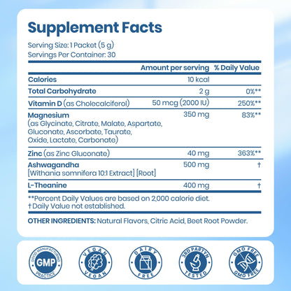 VEV Magnesium Complex for Women – DeepCalm Drink Powder (Raspberry Lemonade) 30 Ct