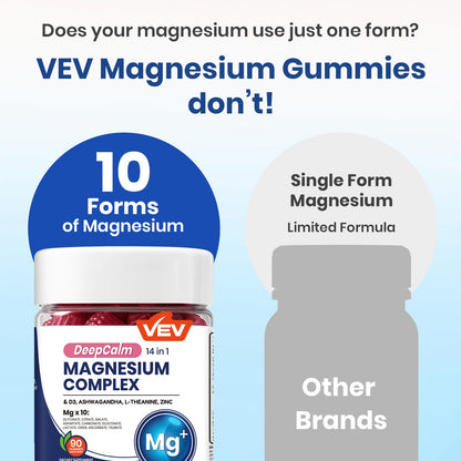 VEV Magnesium Complex DeepCalm 14-in-1 Gummies – Vegan Glycinate with Ashwagandha, L-Theanine, Vitamin D3 & Zinc | 90 Gummies