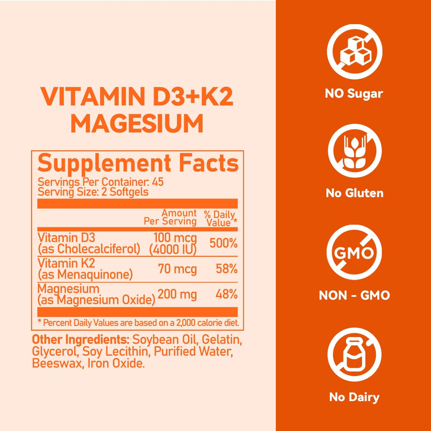 Vevoec Vitamin D3 K2 4000IU with Magnesium Complex – 90 Softgels | Immune Support & Bone Health