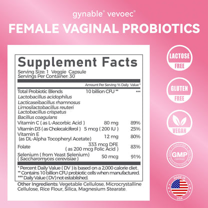 Vevoec Gynable Vaginal Probiotic – 10B CFU, pH Balance & Odor Control