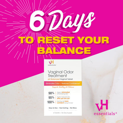 vH essentials Vaginal Odor Treatment – pH Balanced Suppositories with Applicator (6 Tablets)