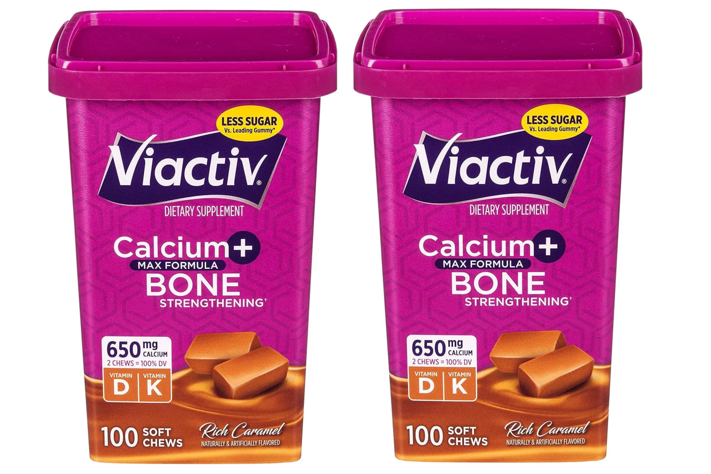 Viactiv Max Formula Calcium + Vitamin D3 Soft Chews – Rich Caramel, 2 Pack (100 Chews/Pack)