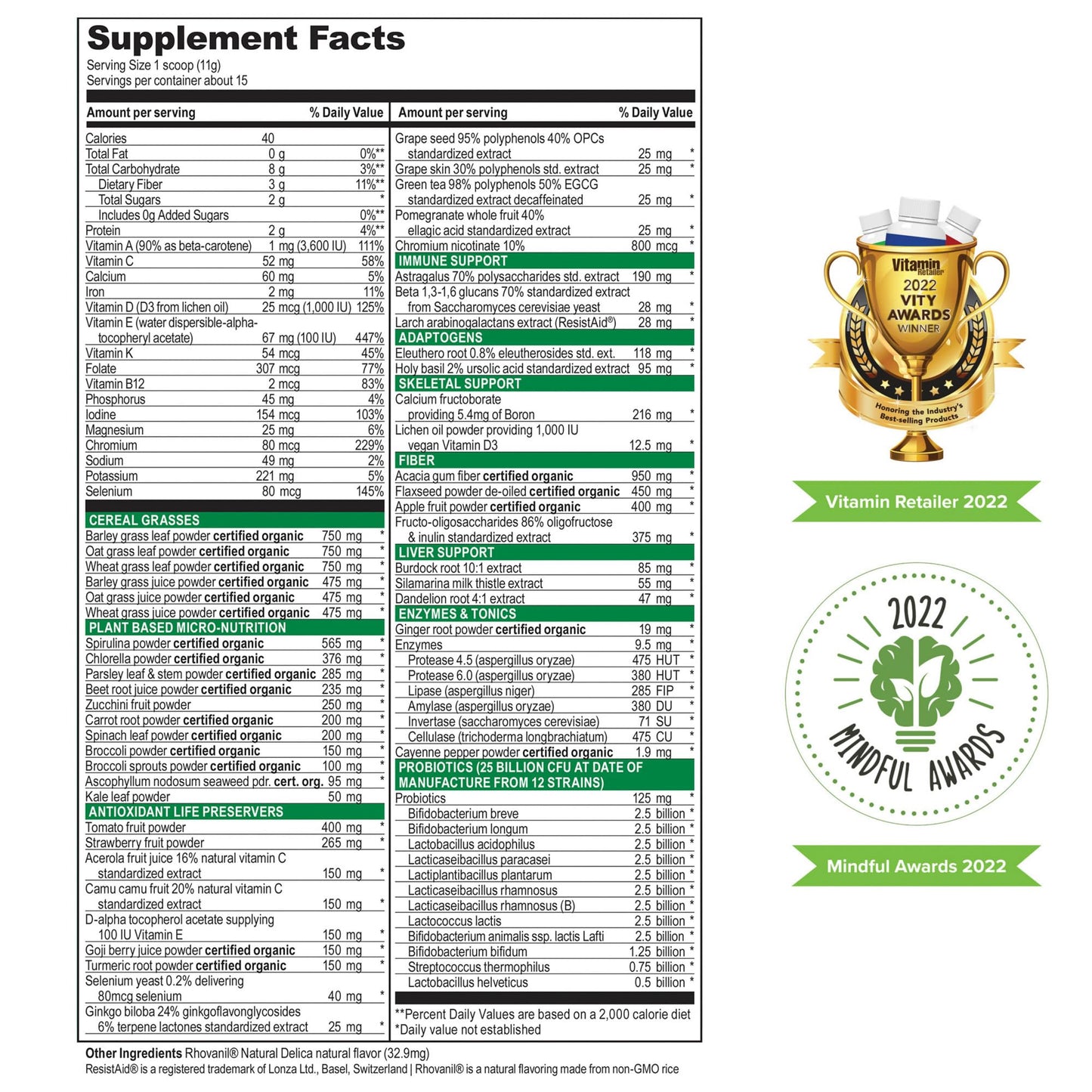 Vibrant Health Green Vibrance Vegan Superfood Powder 15 Servings