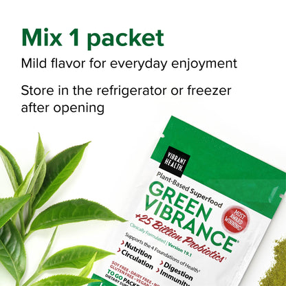 Vibrant Health Green Vibrance Packets – Travel-Friendly Vegan Superfood Powder, 15 Packets