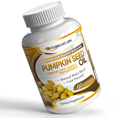 Vibraxlabs Pumpkin Seed Oil - 1000mg Cold Pressed Softgels | Hair Growth, Youthful Skin & Bladder Support | 60 Softgels