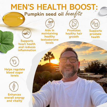 Vibraxlabs Pumpkin Seed Oil - 1000mg Cold Pressed Softgels | Hair Growth, Youthful Skin & Bladder Support | 60 Softgels