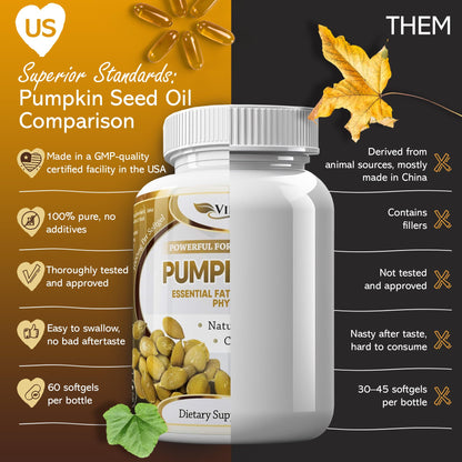 Vibraxlabs Pumpkin Seed Oil - 1000mg Cold Pressed Softgels | Hair Growth, Youthful Skin & Bladder Support | 60 Softgels