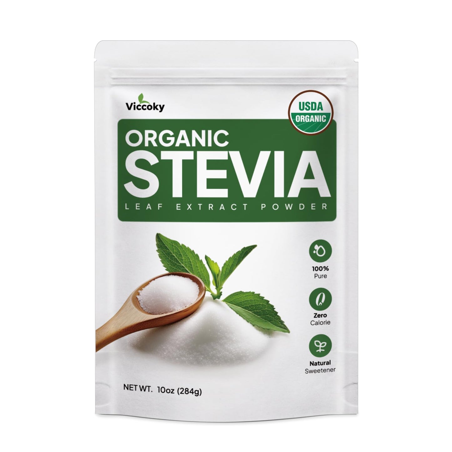 Viccoky Organic Stevia Powder – Pure, 0 Calories, Sugar-Free (10oz / 284g)