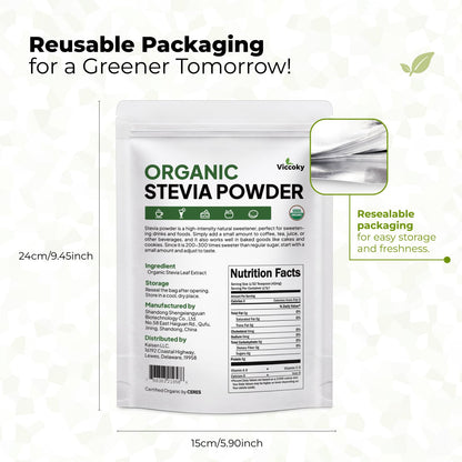 Viccoky Organic Stevia Powder – Pure, 0 Calories, Sugar-Free (10oz / 284g)