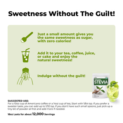 Viccoky Organic Stevia Powder – Pure, Zero-Calorie Sugar Substitute (18oz) | Keto & Vegan Friendly