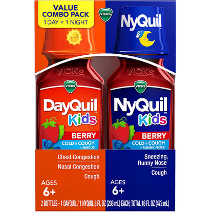 Vicks Kids DayQuil & NyQuil Berry Co-Pack – 6+ Multi-Symptom Relief