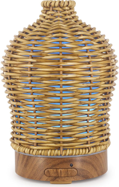VICTORIA AROMA Essential Oil Diffuser - 150ML Rattan Diffuser with 7 LED Lights (Brown)