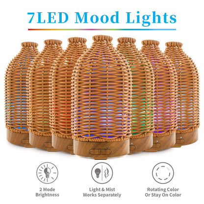Victoria Aroma Essential Oil Diffuser | 100ml Rattan Diffuser with 7 LED Lights