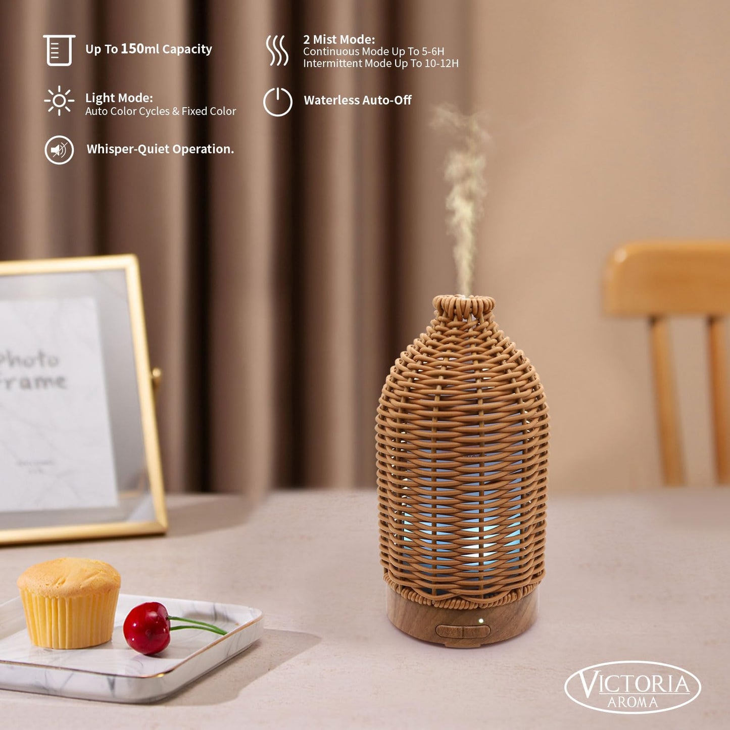 Victoria Aroma Essential Oil Diffuser | 100ml Rattan Diffuser with 7 LED Lights