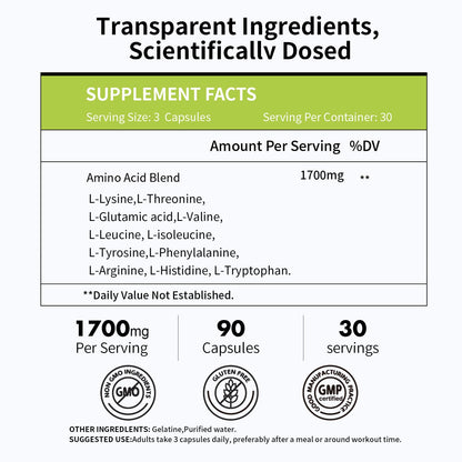 Vicwell Amino Acid – Supports Muscle Recovery & Lean Muscle Growth | 180 Capsules (2 Bottles)