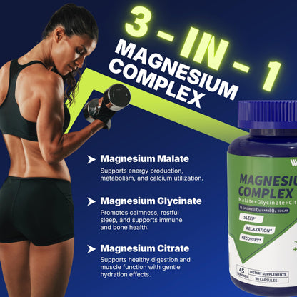 Vicwell Triple Magnesium Complex – 300mg Mg (Malate, Glycinate, Citrate) – 90 Capsules | Stress Relief & Sleep