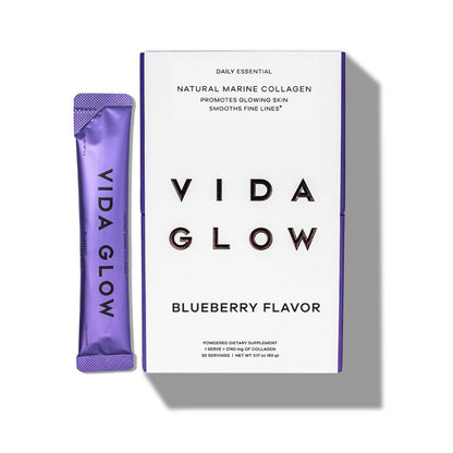 Vida Glow Marine Collagen Powder – Anti-Aging Peptides for Skin, Hair & Nails | 30 Servings, Original Flavor (Blueberry)