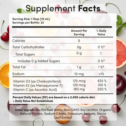 Vida Lifescience Aurora Mega-Liposomal D3/K2+ with Vitamin C – Organic, Strawberry Flavor