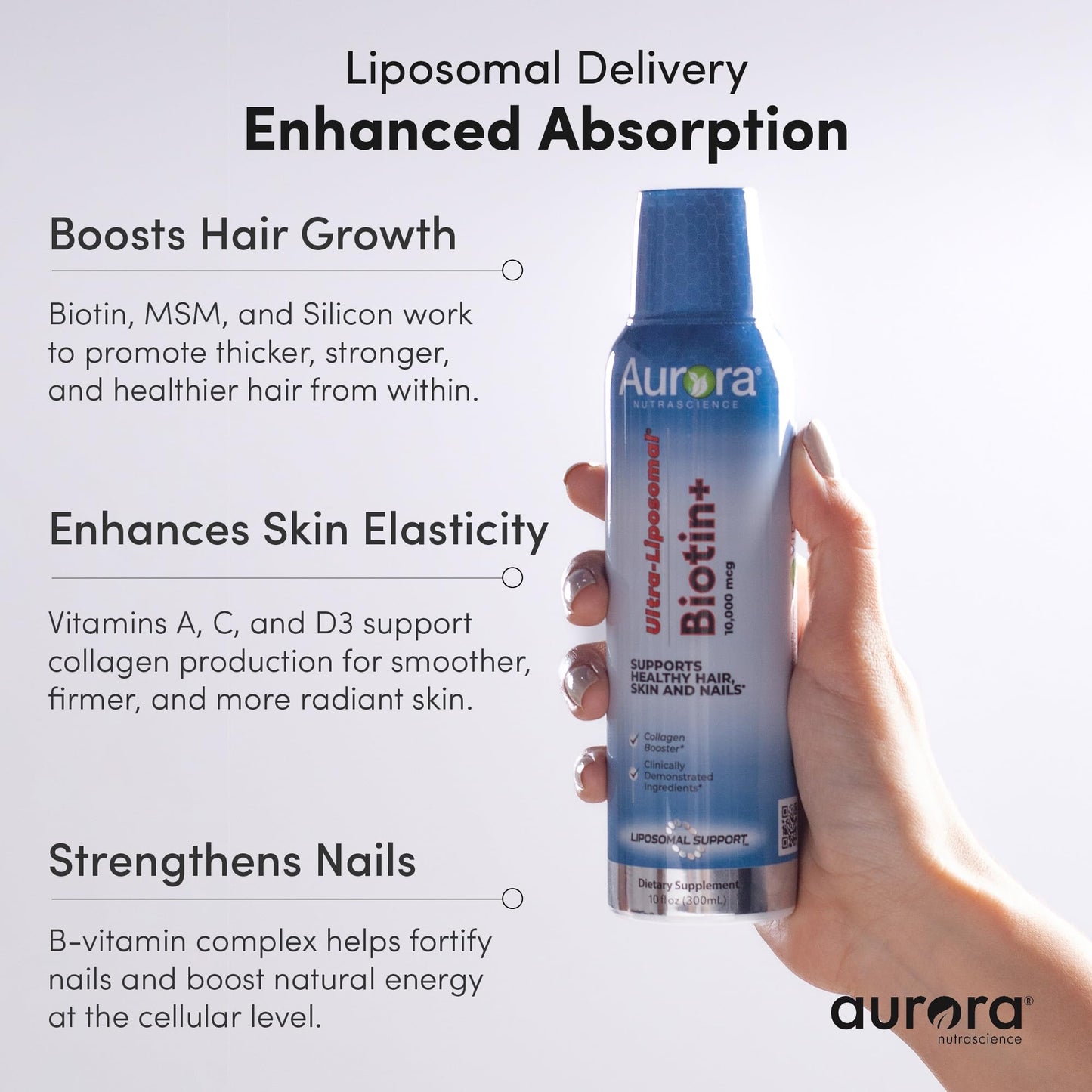 Vida Lifescience Aurora Ultra-Liposomal Biotin 10,000 mcg – Hair, Skin & Nails