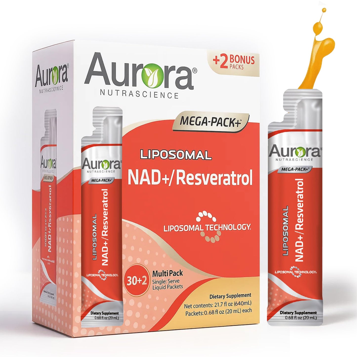 Vida Lifescience Liposomal NAD+ + Resveratrol — Vegan, Gluten-Free, Non-GMO (32 Packets)