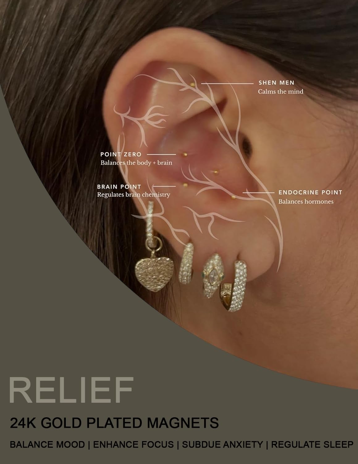 Vie Healing 24k Gold Ear Seeds – Acupressure Ear Seed Chart Kit (20 Pcs)