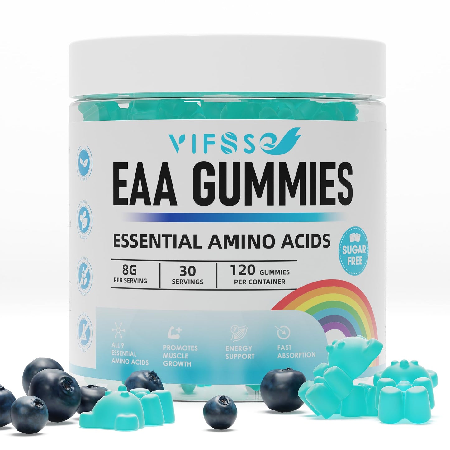 VIFSSG EAA Gummies 120 Gummies (Blue Raspberry) – Essential Amino Acids (EAA) & BCAAs, Non-GMO, Gluten Free, Vegetarian Friendly