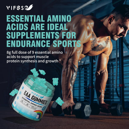 VIFSSG EAA Gummies 120 Gummies (Blue Raspberry) – Essential Amino Acids (EAA) & BCAAs, Non-GMO, Gluten Free, Vegetarian Friendly