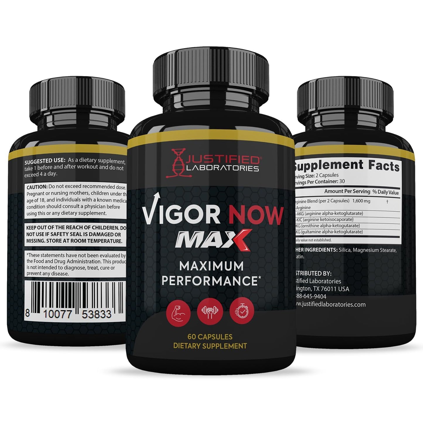 Justified Laboratories Vigor Now Max 1600MG Men's Health Formula 60 Capsules