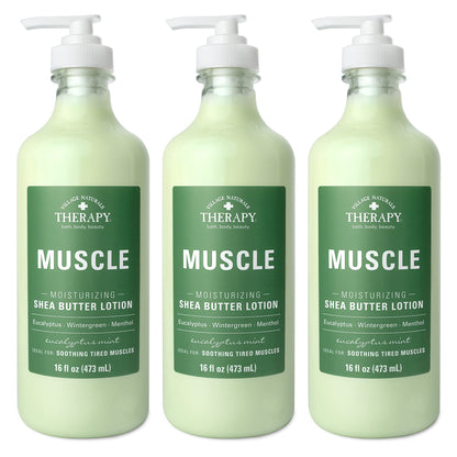 Village Naturals Therapy Muscle Lotion – Shea Butter, Eucalyptus Mint (16 oz, 3-Pack)