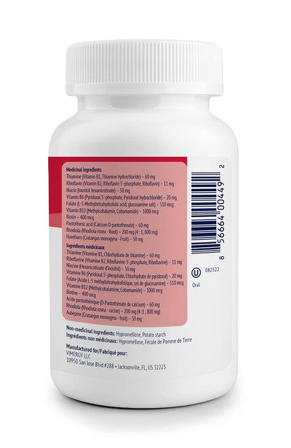 Vimergy Adapto-B Complex – High Potency 8 B Vitamins, Rhodiola & Hawthorn (120 Servings)